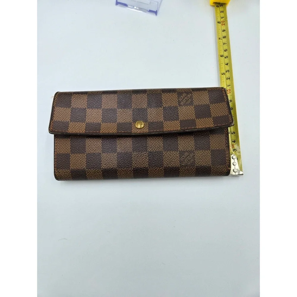 Louis Vuitton Damier Ebene Sarah Wallet Brown Checkbook Long Clutch Authentic